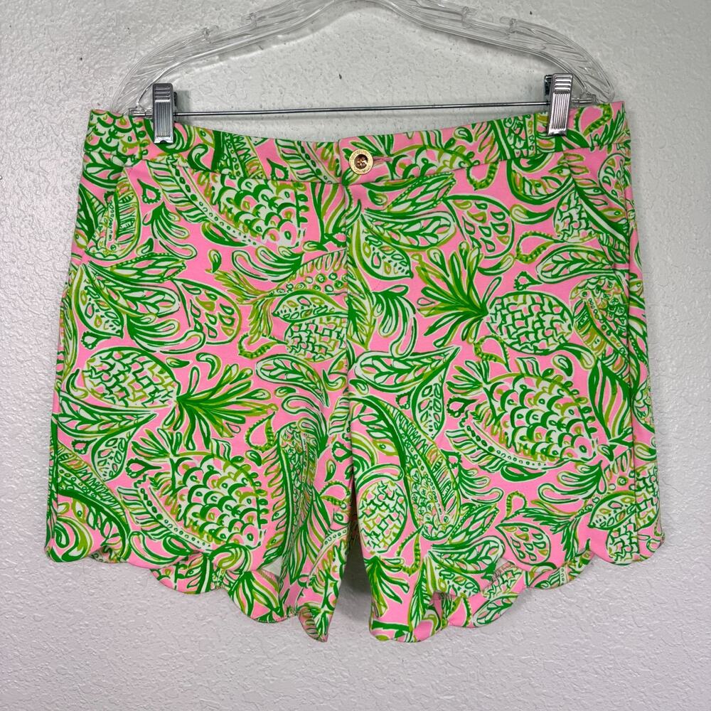 Lilly Pulitzer Darci Knit Short Womens 12 Scallop Hem Pineapple Fish Mandevilla